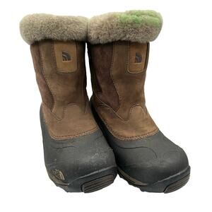 North Face Brown Primaloft Side Zip Waterproof Boots Size 8 Faux Fur Winter Ice
